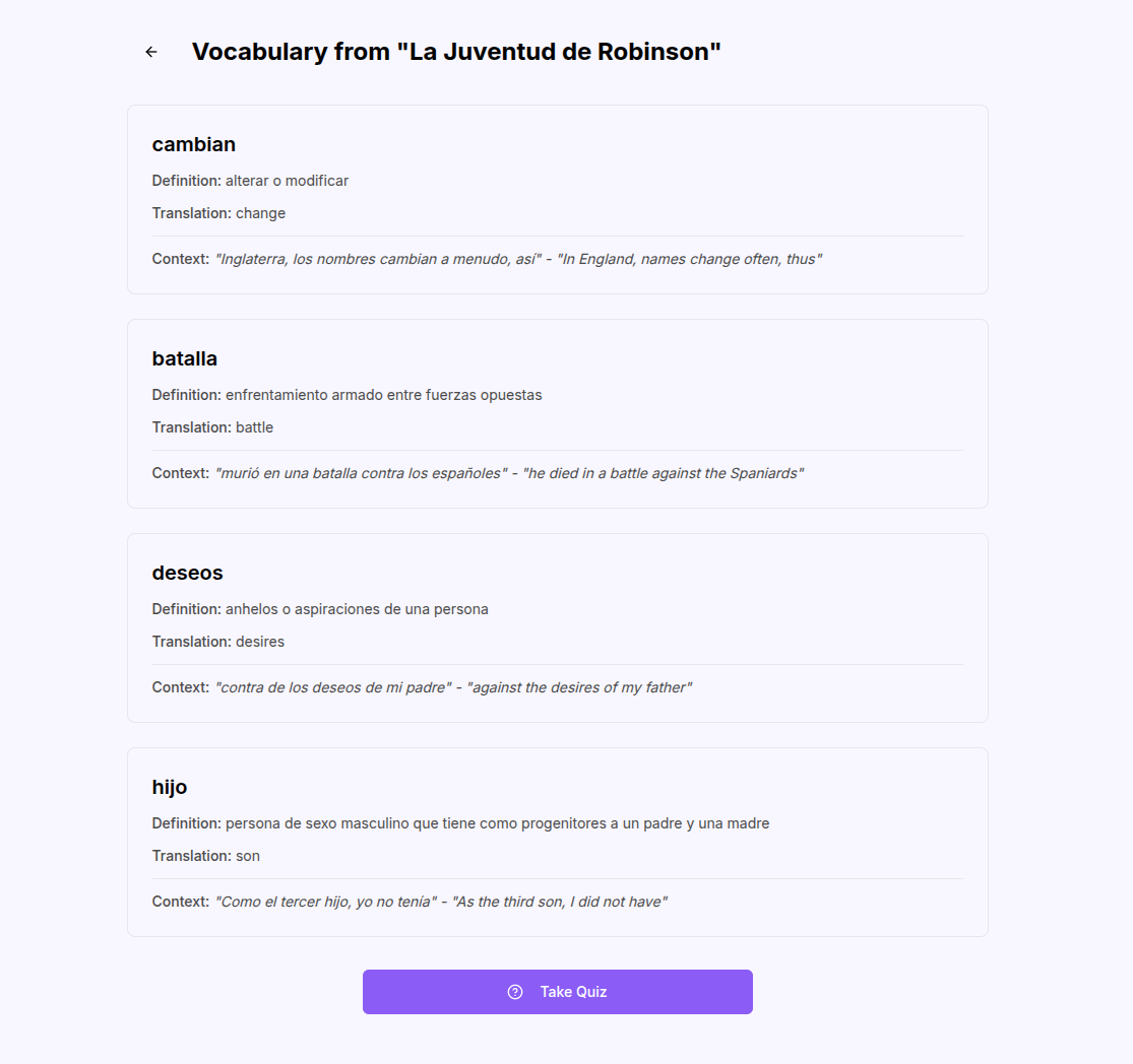 Vocabulary review screen demo